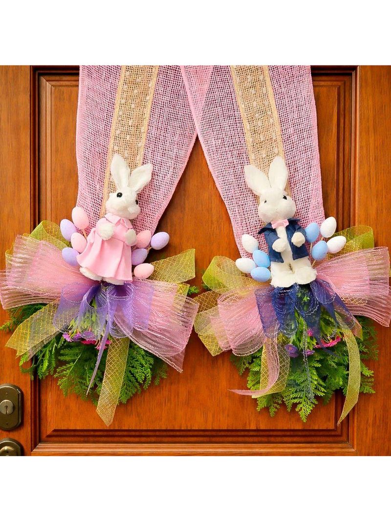 Escapulário Decoração Pascoa Para Porta Casal Coelho Laço 2m