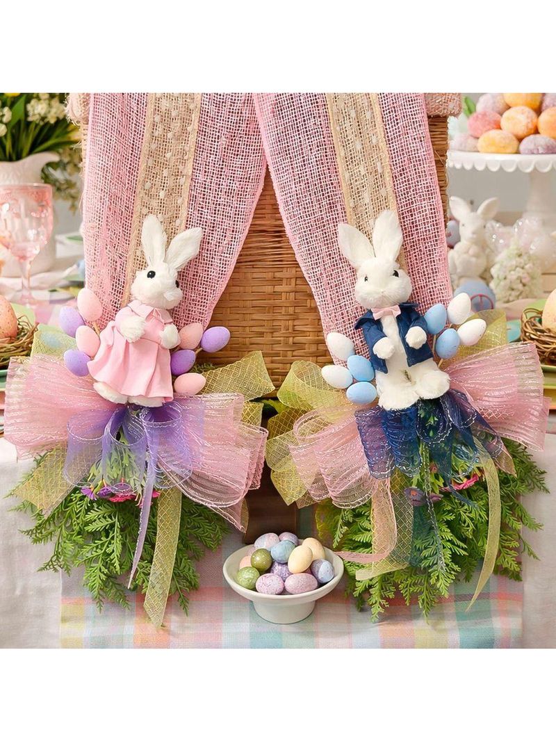 Escapulário Decoração Pascoa Para Porta Casal Coelho Laço 2m