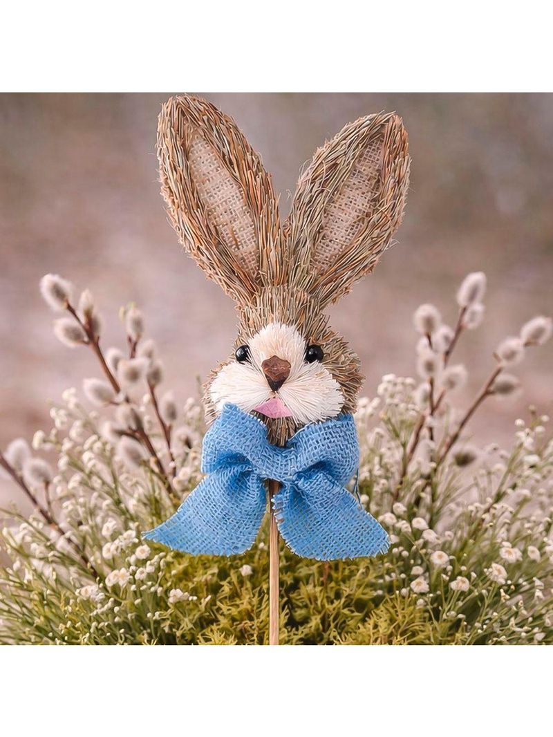 Enfeite Palito Pick Cabeça Coelho Laço Decoração Páscoa 50cm Azul