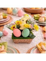 Enfeite Arranjo Páscoa Centro Mesa Aparador Coelho Kit 3pçs