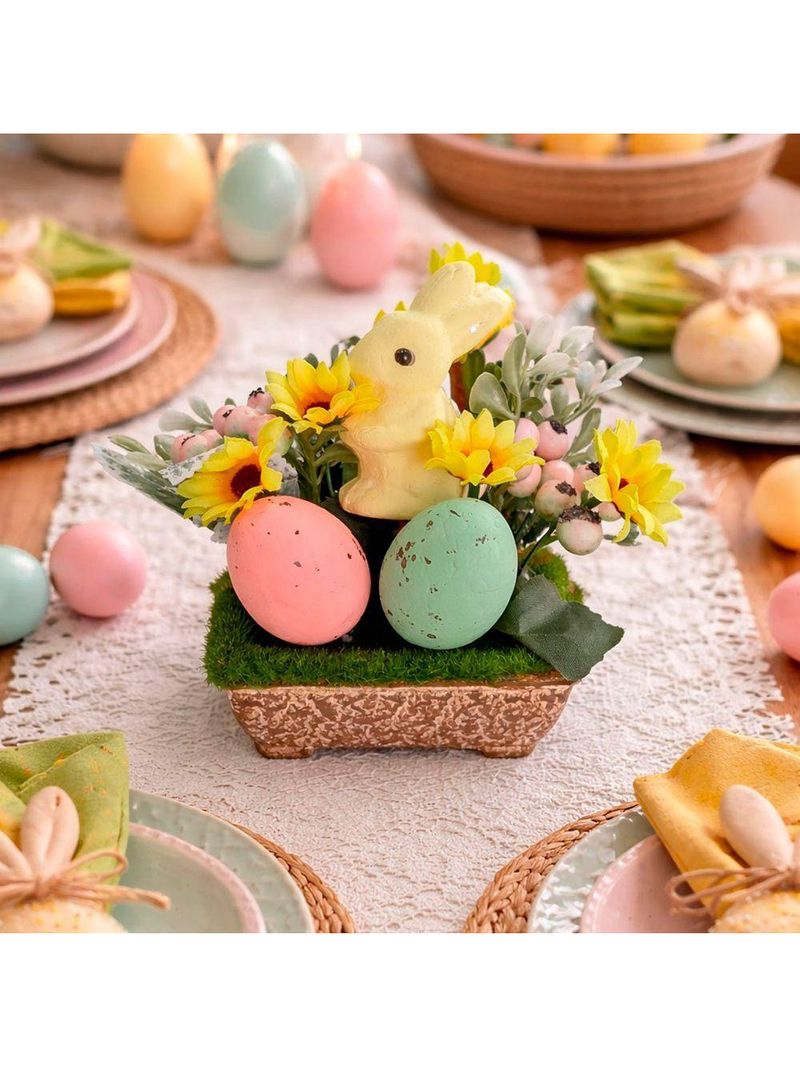 Enfeite Arranjo Páscoa Centro Mesa Aparador Coelho Kit 3pçs