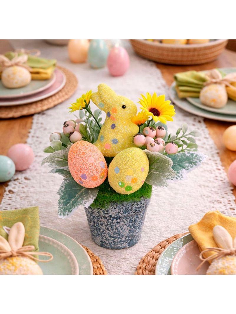 Enfeite Arranjo Páscoa Centro Mesa Aparador Coelho Kit 3pçs