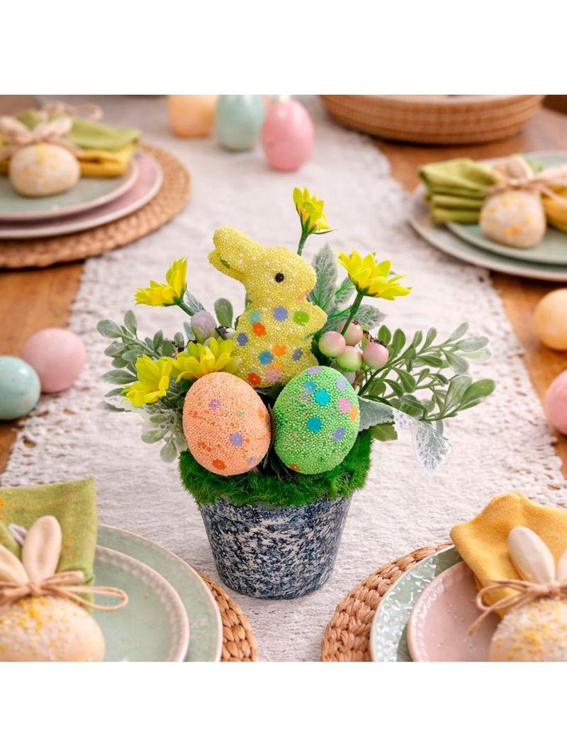 Enfeite Arranjo Páscoa Centro Mesa Aparador Coelho Kit 3pçs