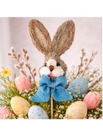 Decoração Pick Palito Cabeça Coelho Laço Enfeite Páscoa 50cm Azul