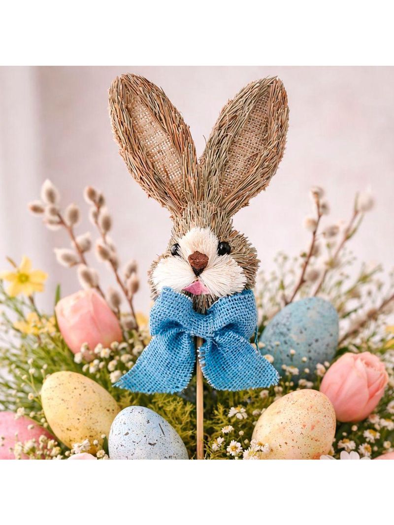 Decoração Pick Palito Cabeça Coelho Laço Enfeite Páscoa 50cm Azul