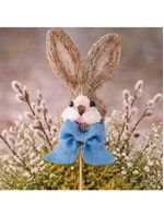Decoração Pick Palito Cabeça Coelho Laço Enfeite Páscoa 50cm Azul