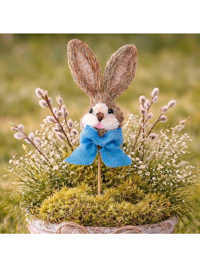Decoração Pick Palito Cabeça Coelho Laço Enfeite Páscoa 50cm Azul