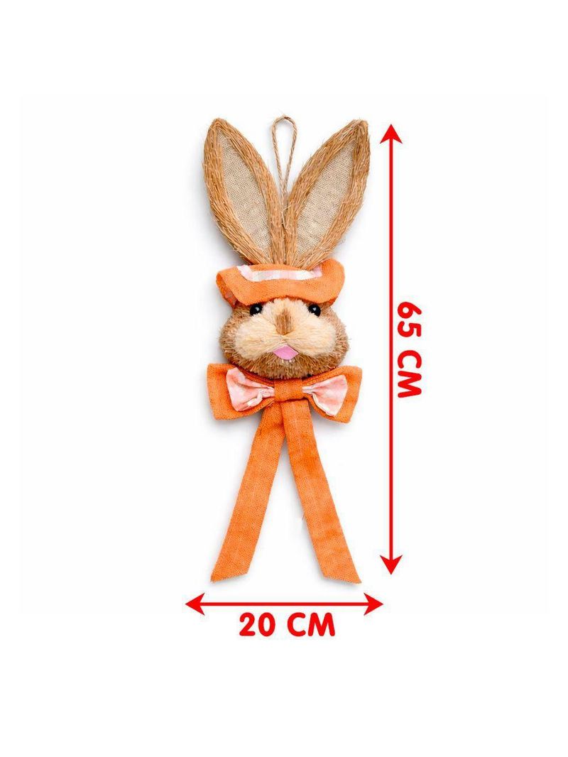 Decoração Páscoa Pendente Cabeça Coelho Com Laço Palha 65cm Rosa