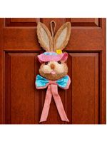 Decoração Páscoa Pendente Cabeça Coelho Com Laço Palha 65cm Rosa