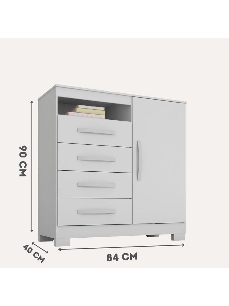 Cômoda Com Sapateira Infantil Tv Quarto 4 Gavetas 1 Porta Branco Branco