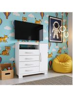Cômoda Com Sapateira Infantil Tv Quarto 4 Gavetas 1 Porta Branco Branco