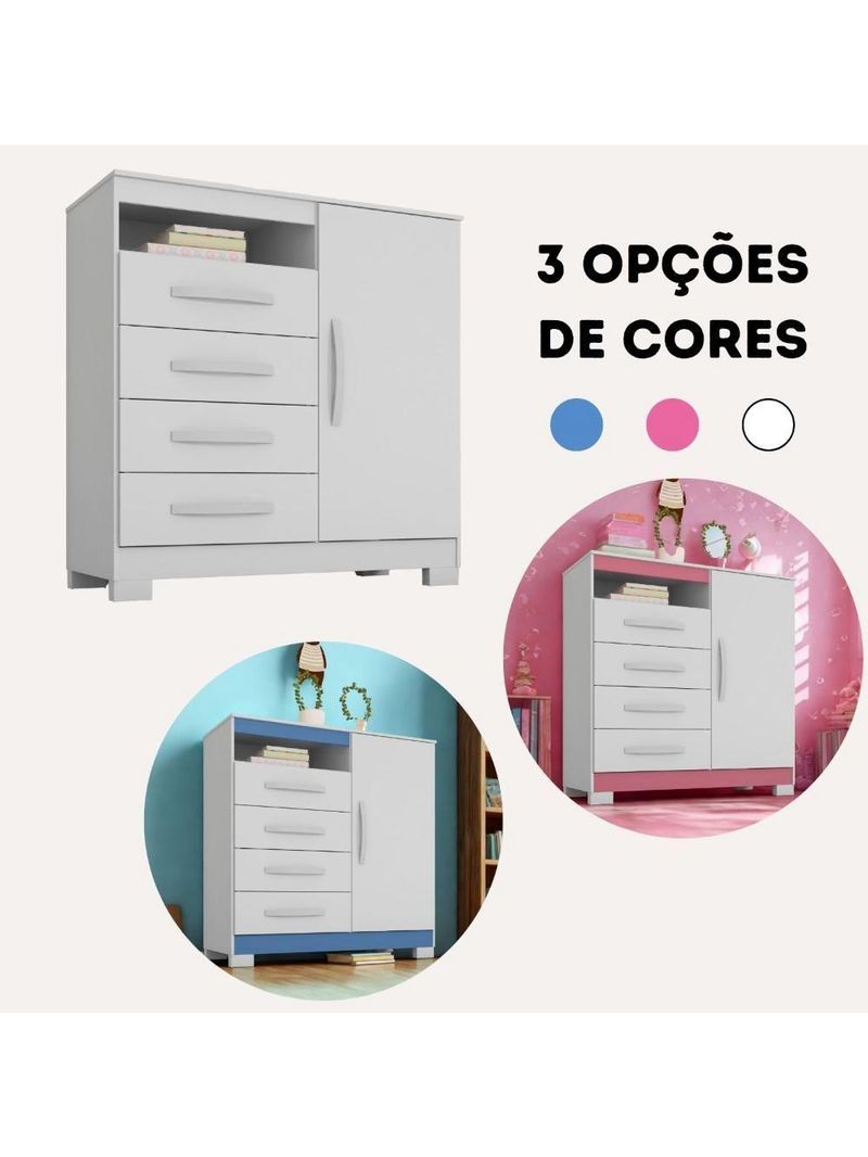 Cômoda Com Sapateira Infantil Tv Quarto 4 Gavetas 1 Porta Branco Branco