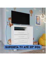Cômoda Com Sapateira Infantil Tv Quarto 4 Gavetas 1 Porta Branco Branco