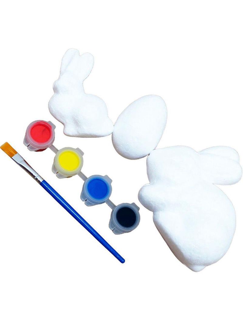 Coelhos Ovos Páscoa Para Colorir Com Tintas Pincel Kit 40pçs