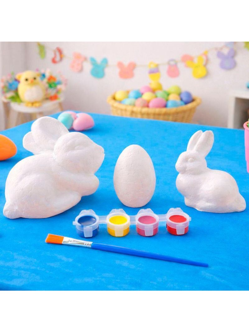 Coelhos Ovos Páscoa Para Colorir Com Tintas Pincel Kit 50pçs
