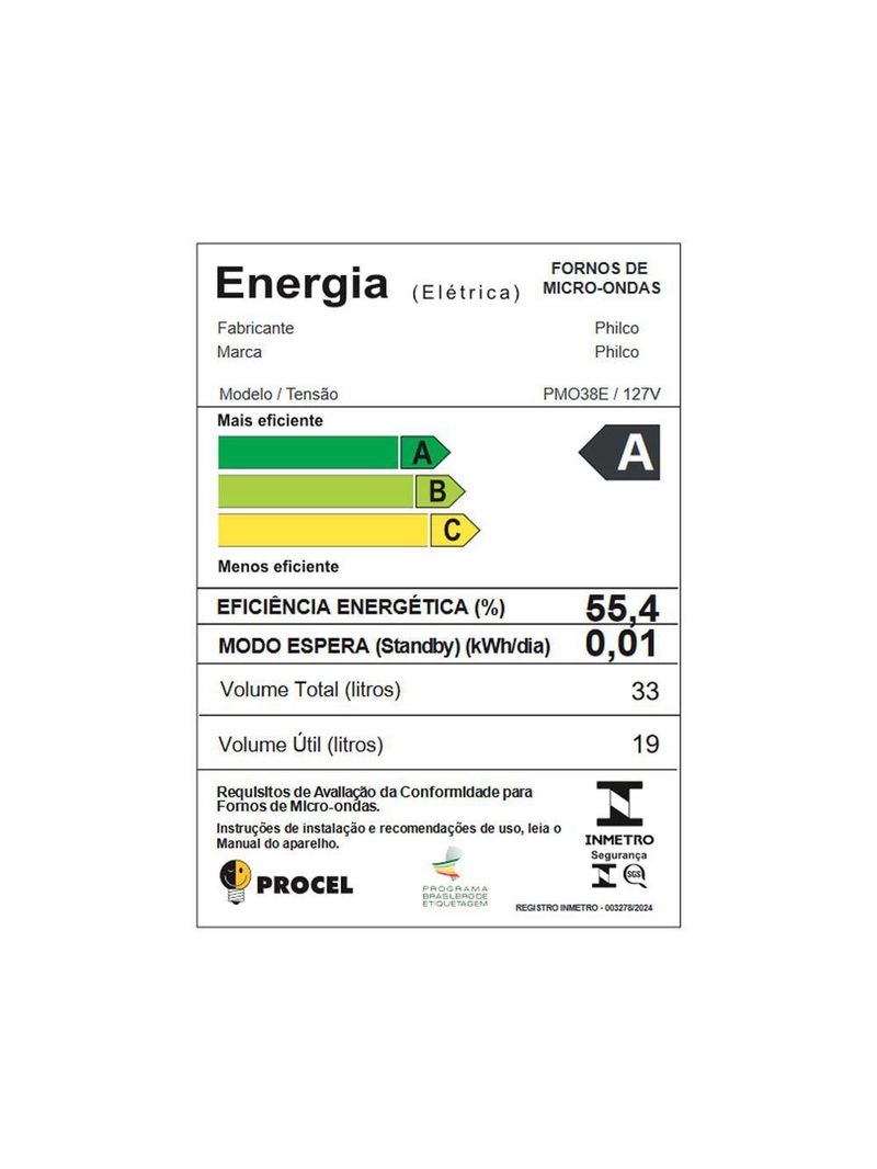 Micro-ondas 33L Philco Limpa Fácil PMO38E 1400W 110V