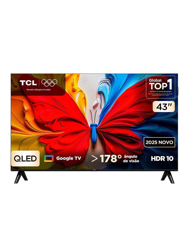 TV TCL 43 Polegadas 43S5K QLED Smart Full HD Google Tv Preto Bivolt