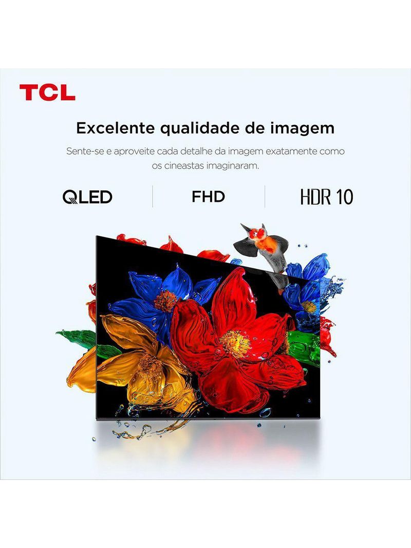TV TCL 43 Polegadas 43S5K QLED Smart Full HD Google Tv Preto Bivolt