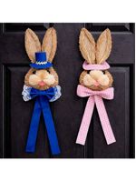 Casal Pendente Cabeça Coelho Decoração De Páscoa Palha 40cm