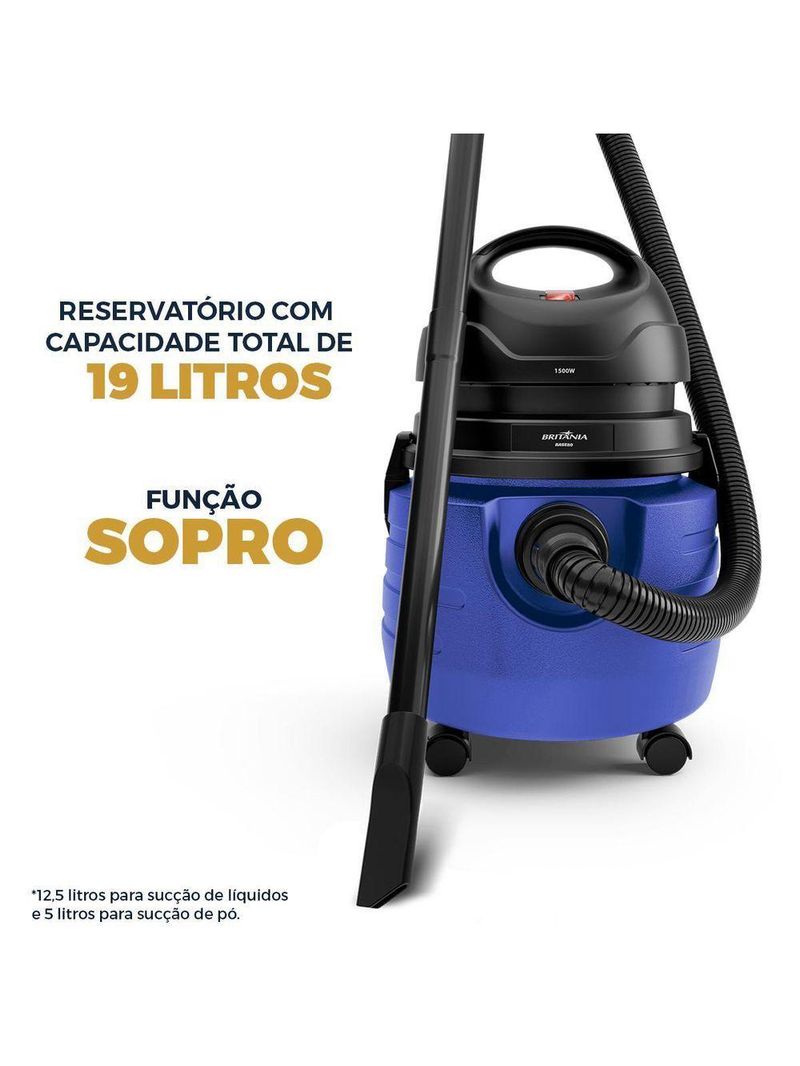 Aspirador De Pó E Água Britânia 19L Função Soprar BASE80 220V