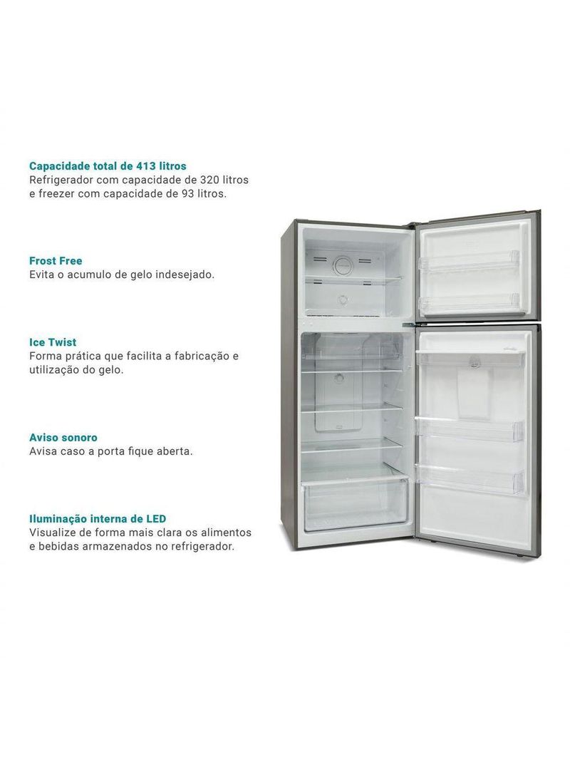 Geladeira 413L Philco Eco Inverter Duplex Inox PRF501TI 110V