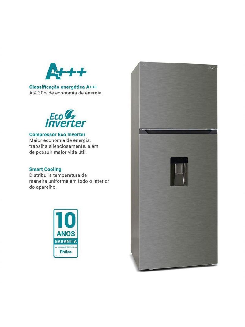 Geladeira 413L Philco Eco Inverter Duplex Inox PRF501TI 110V