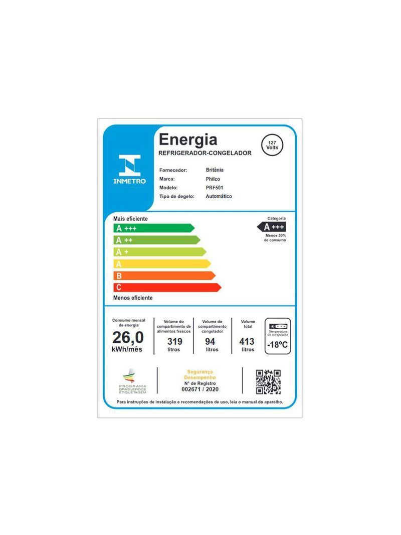 Geladeira 413L Philco Eco Inverter Duplex Inox PRF501TI 110V