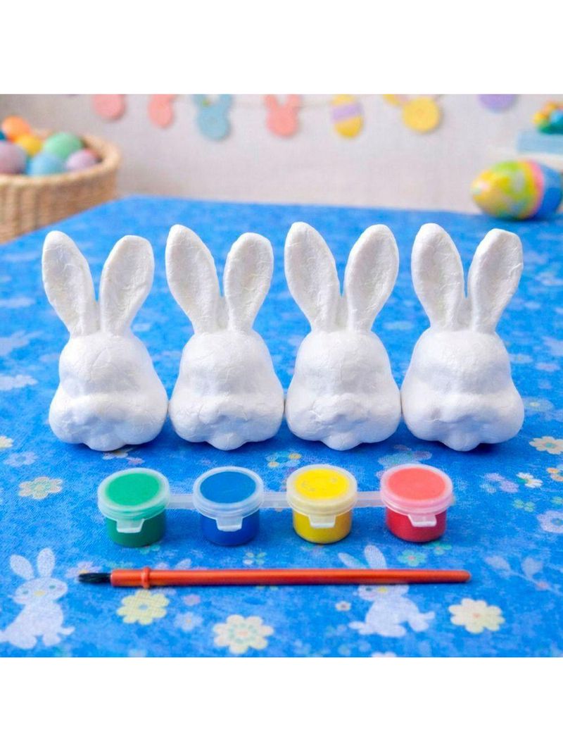 Cabeça Coelho Páscoa Para Colorir Pintar Com Pincel Kit 48pç