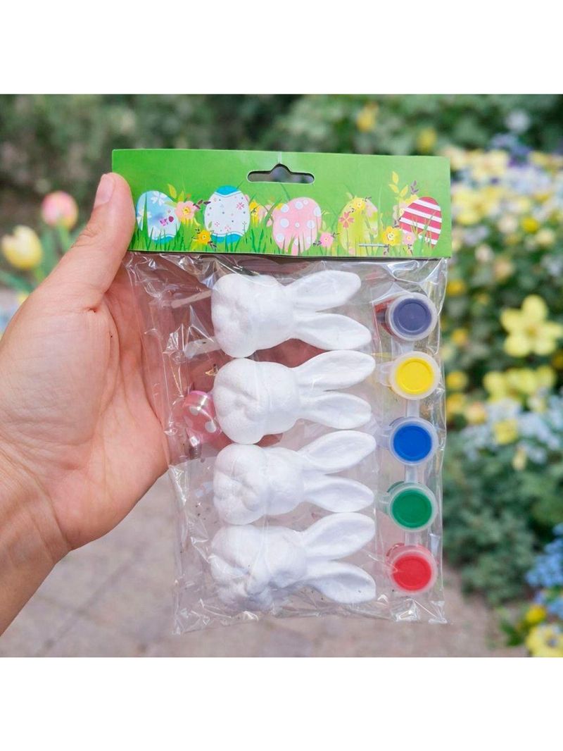 Cabeça Coelho Páscoa Para Pintar Colorir Com Pincel Kit 36pç