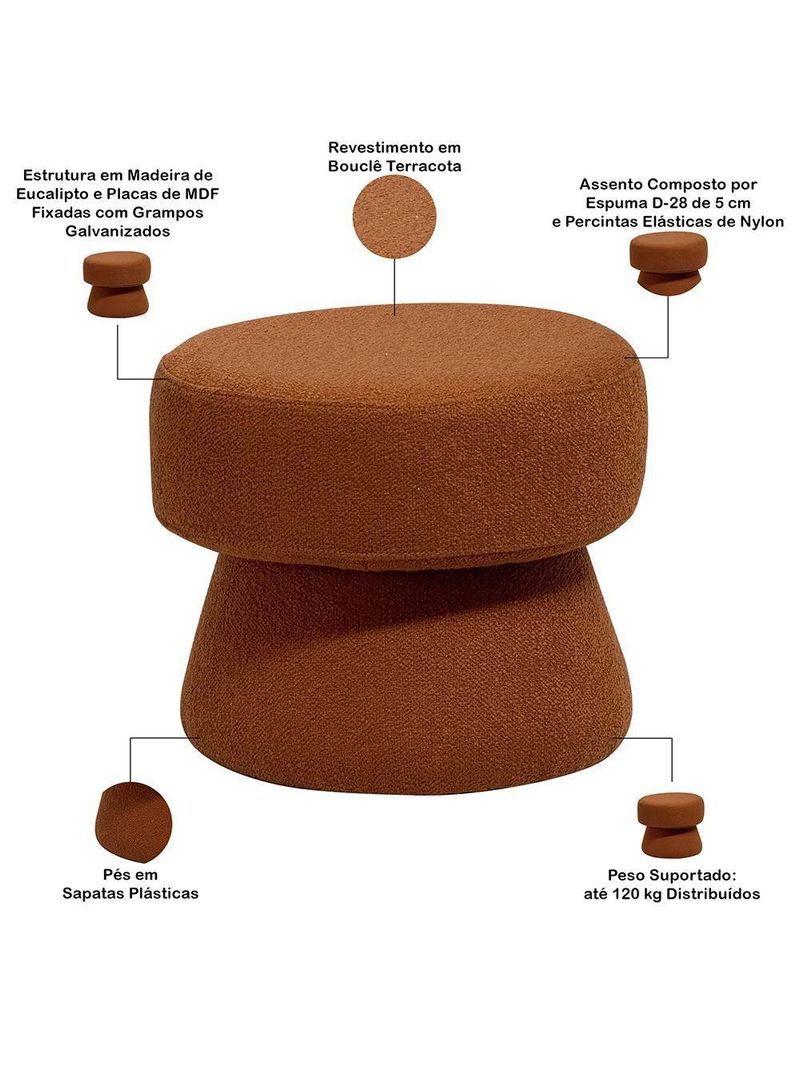 Puff Redondo Orgânico Quarto Infantil Laura D02 Bouclê Terracota B-125 - Lyam Decor