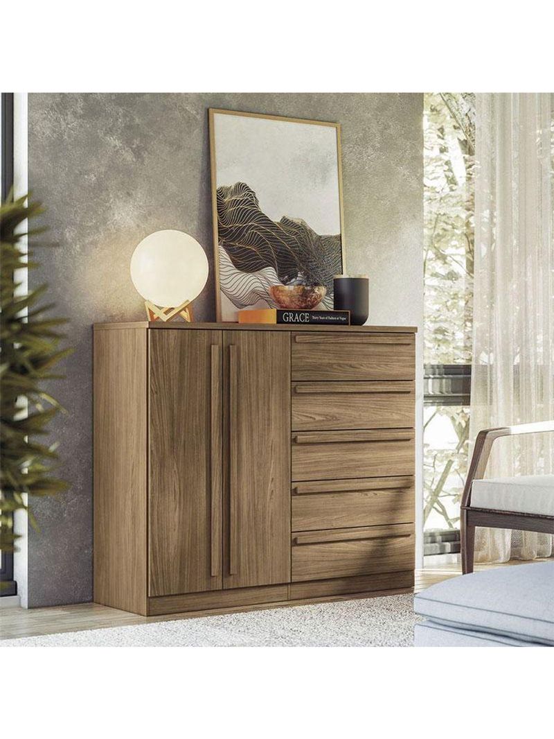 Comoda 2 Portas 5 Gavetas Malaga Gold Jatobá Acetinado - Santos Andirá