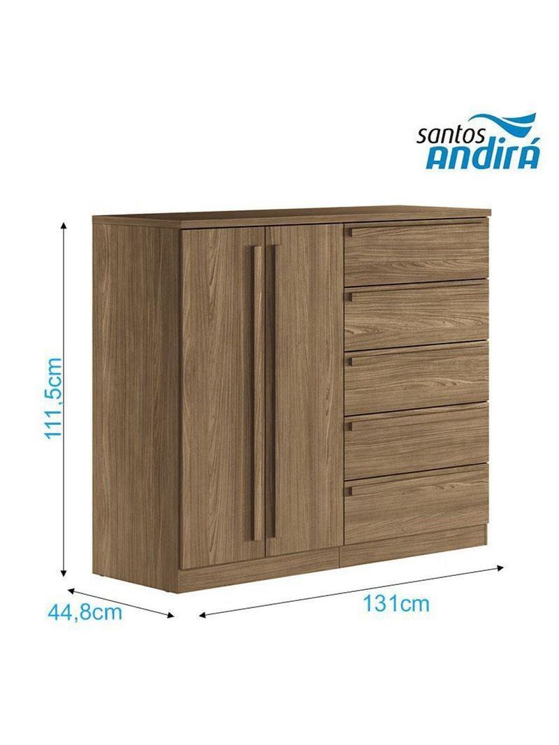 Comoda 2 Portas 5 Gavetas Malaga Gold Jatobá Acetinado - Santos Andirá