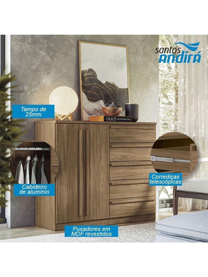 Comoda 2 Portas 5 Gavetas Malaga Gold Jatobá Acetinado - Santos Andirá