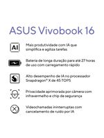 Notebook asus snapdragon x1 16gb ram 1tb ssd tela 16" windows 11 - vivobook 16 x1607qa