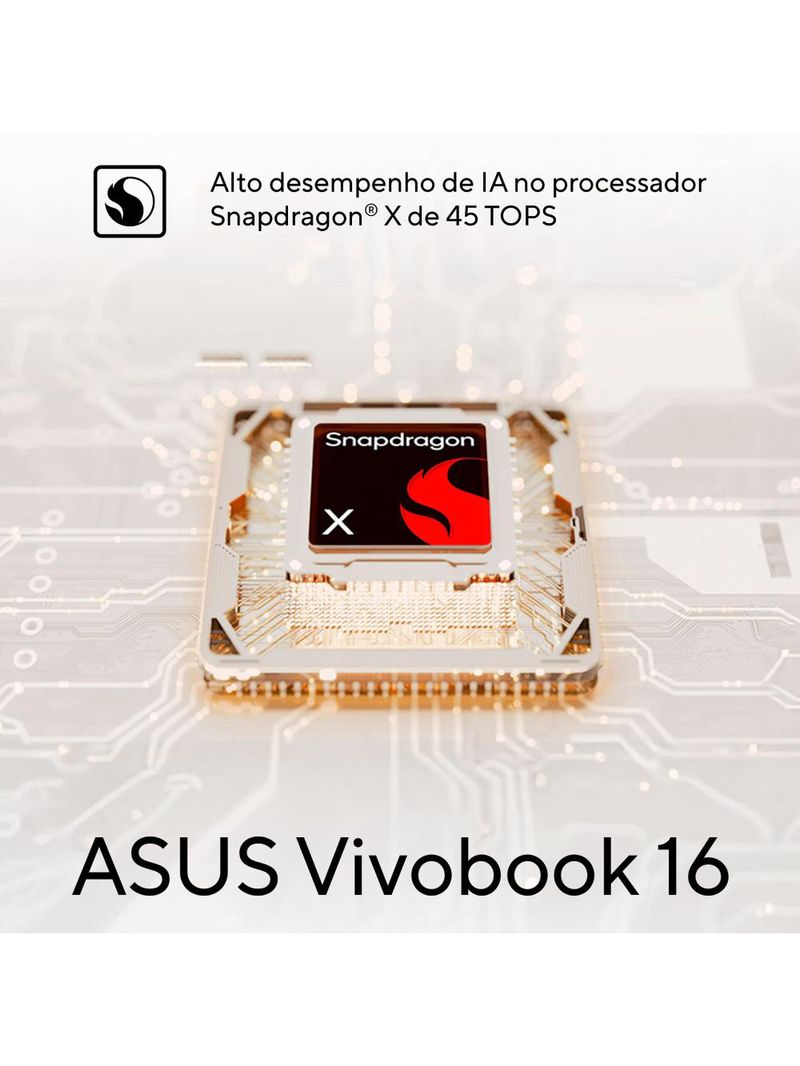 Notebook asus snapdragon x1 16gb ram 1tb ssd tela 16" windows 11 - vivobook 16 x1607qa