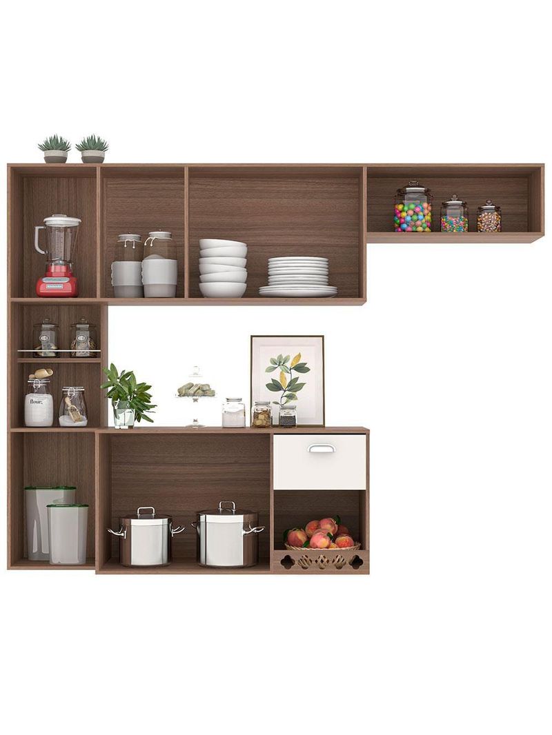 Cozinha compacta suspensa poliman mila com 7 portas, 1 prateleira e 1 gaveta - 180cm de largura
