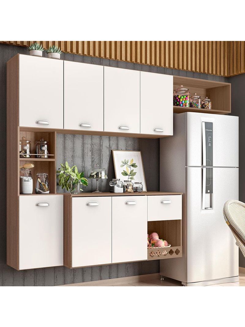 Cozinha compacta suspensa poliman mila com 7 portas, 1 prateleira e 1 gaveta - 180cm de largura