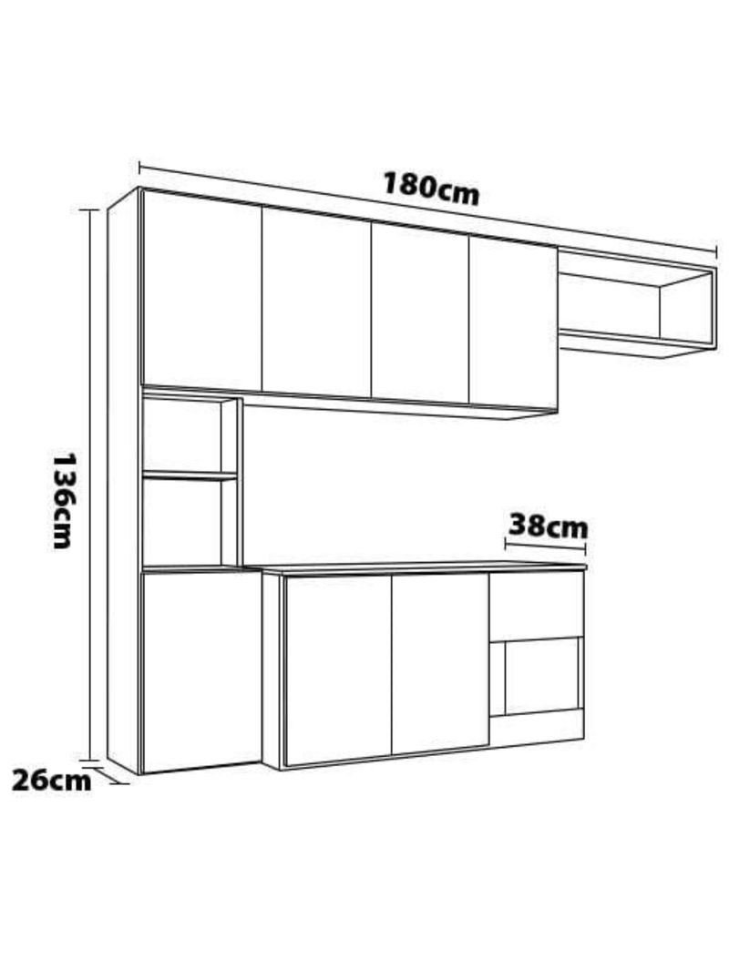 Cozinha compacta suspensa poliman mila com 7 portas, 1 prateleira e 1 gaveta - 180cm de largura
