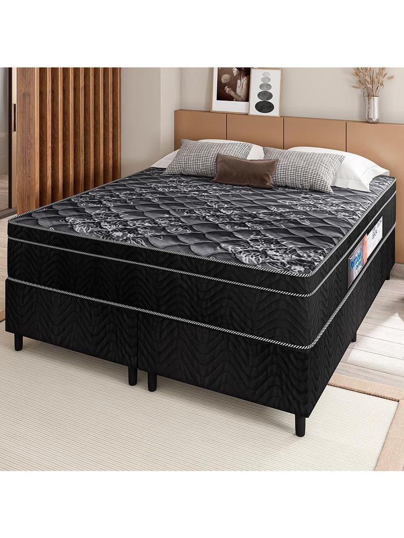 Cama box queen portobel + colchão queen portobel diplomata orthopedic com espuma d-45 65x158x198 cm - preto