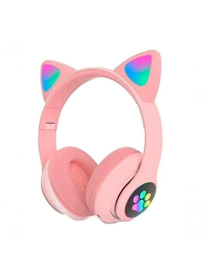 Fone De Ouvido Headset Orelha Gatinho Cat Bluetooth Led Rosa