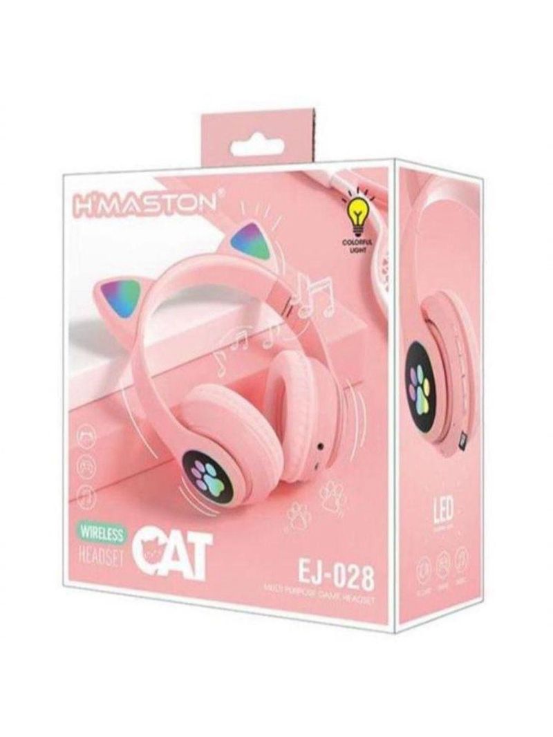 Fone De Ouvido Headset Orelha Gatinho Cat Bluetooth Led Rosa