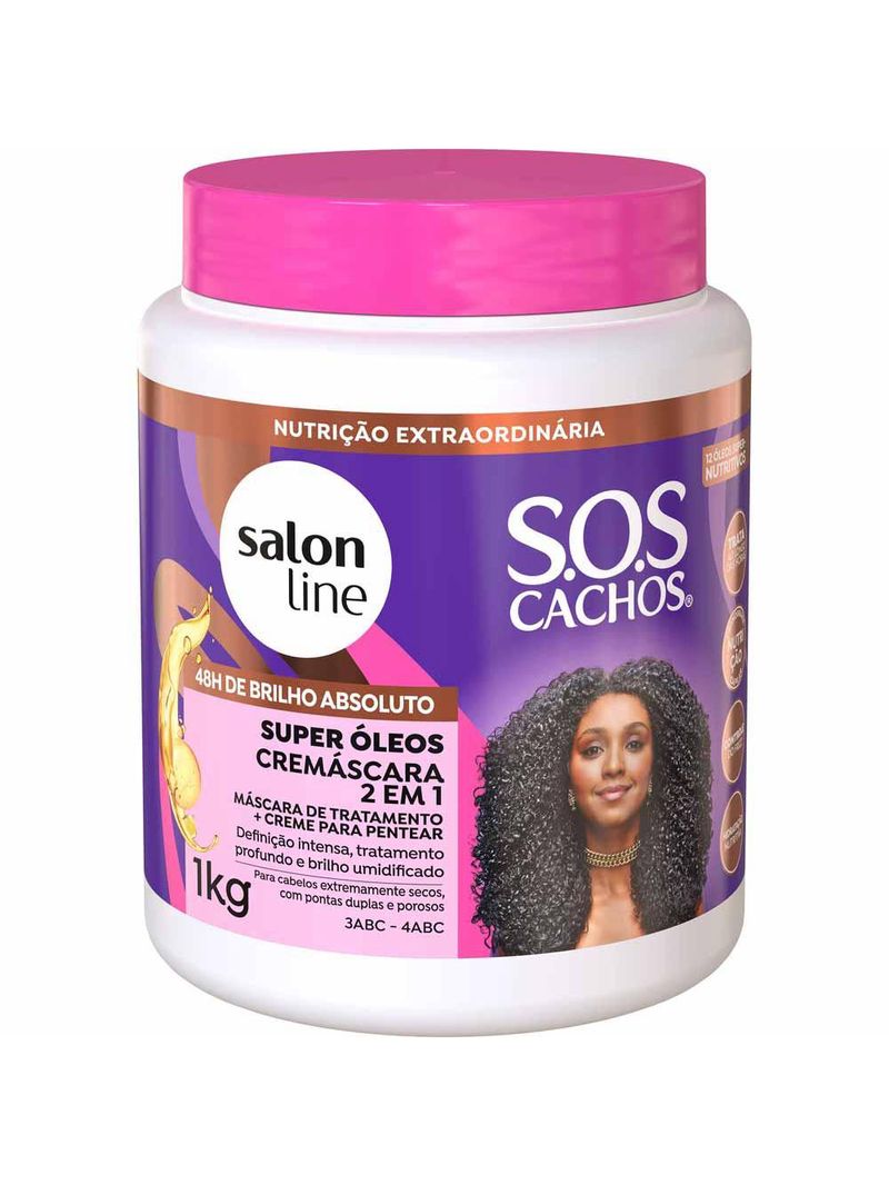 Cremáscara 2 em 1 salon line - sos cachos super Óleos nutritivos