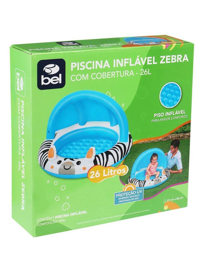 Piscina Infantil Inflável Zebra Bel 26 Litros Proteção Uv