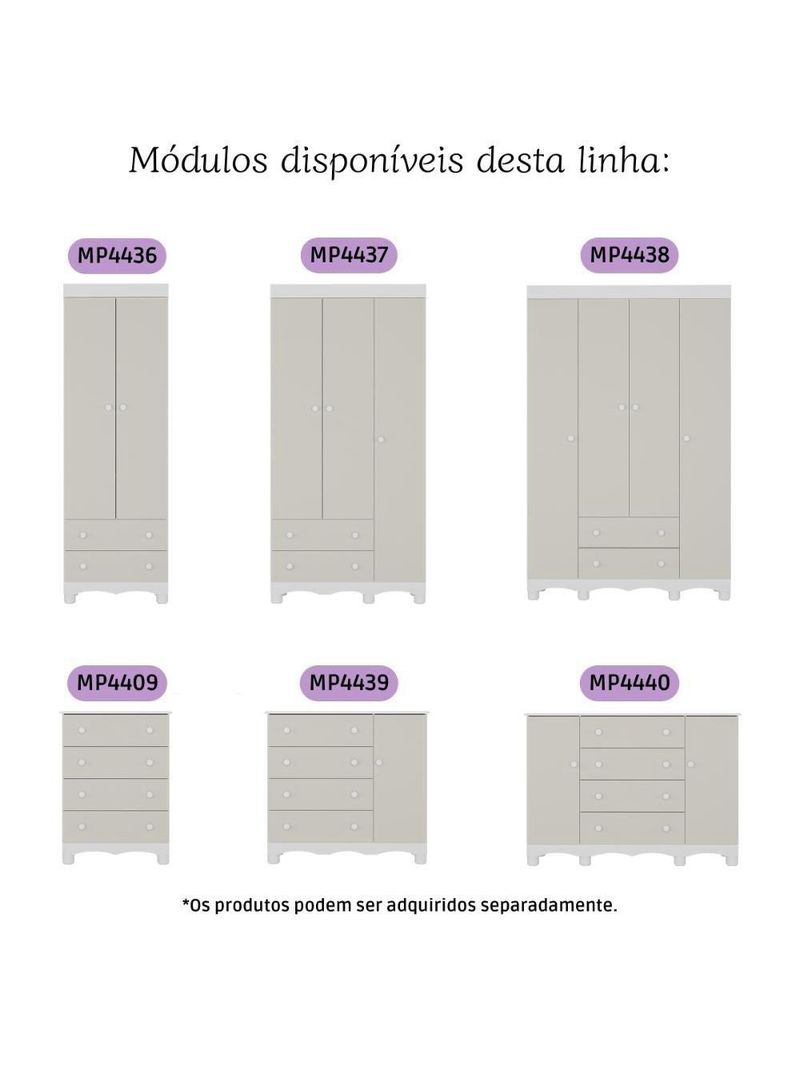 Guardaroupa Infantil 62cm 2 Portas E 2 Gavetas Dengo Multimóveis Mp4436 Brancooff White