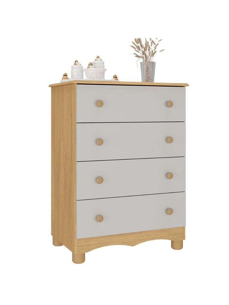 Cômoda Infantil 65cm Com 4 Gavetas Dengo Multimóveis Mp4409 Madeirado/off White Madeirado/off White