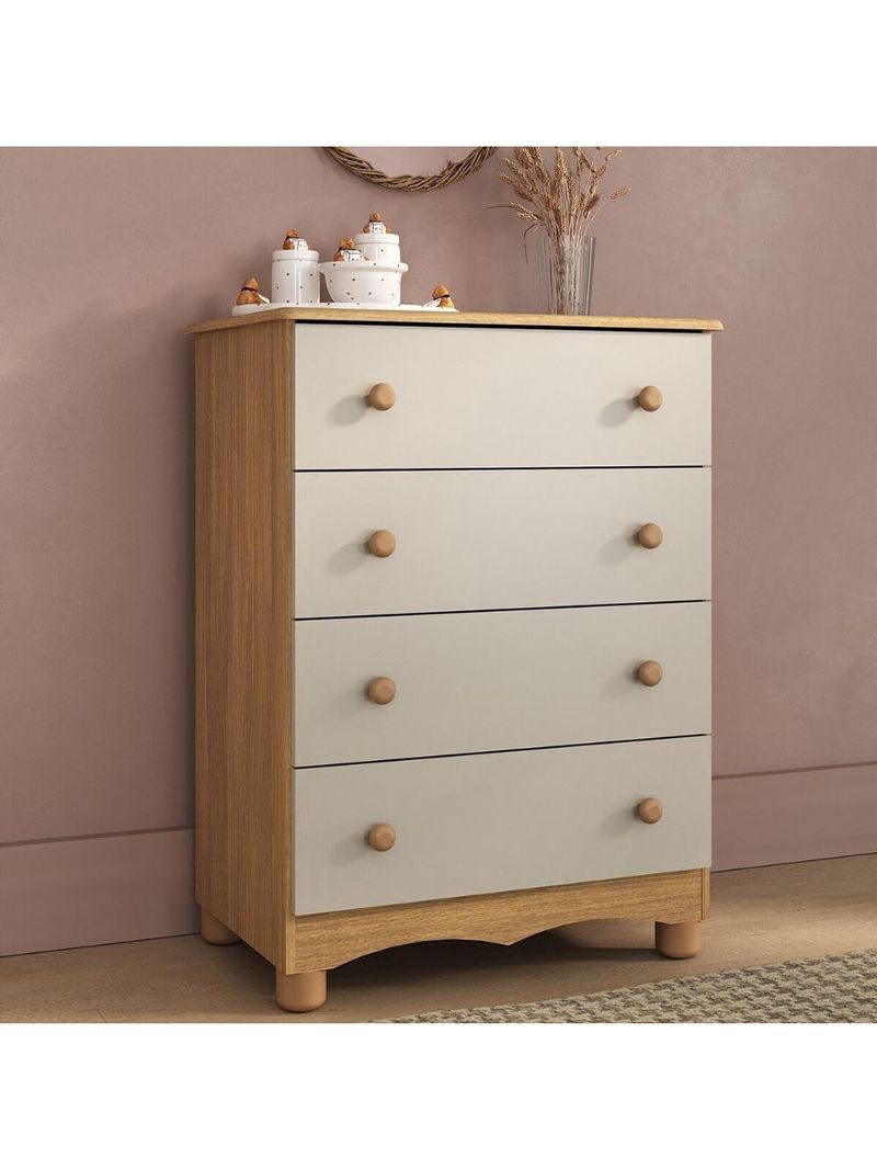 Cômoda Infantil 65cm Com 4 Gavetas Dengo Multimóveis Mp4409 Madeirado/off White Madeirado/off White