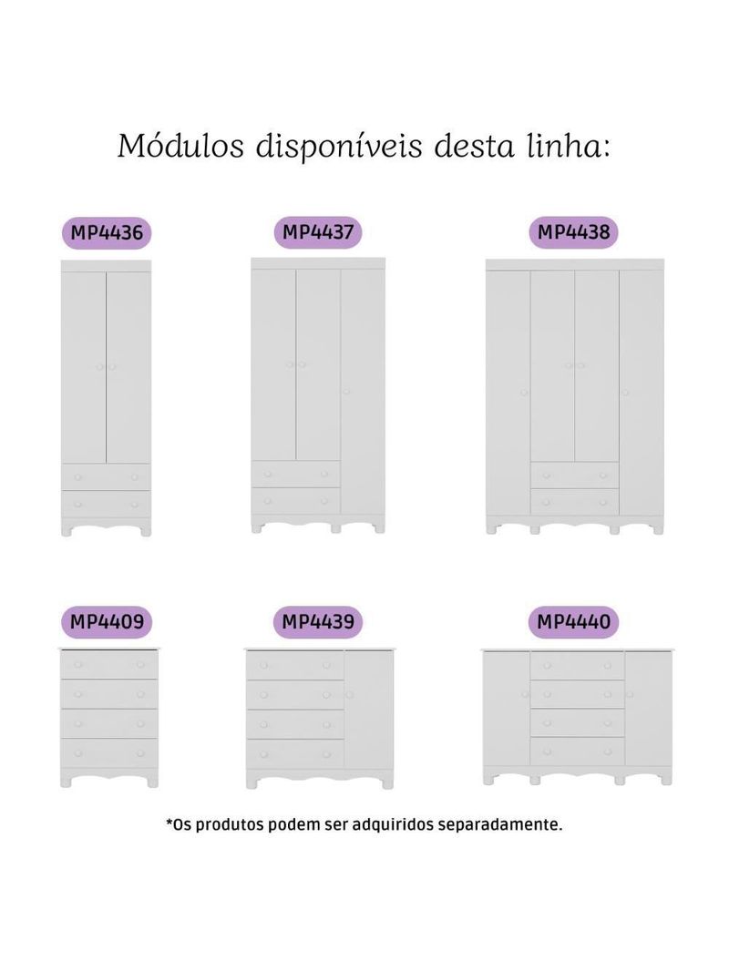 Guarda-roupa Infantil 62cm 2 Portas E 2 Gavetas Dengo Multimóveis Mp4436 Branco Branco