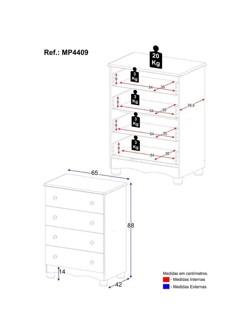 Cômoda Infantil 65cm Com 4 Gavetas Dengo Multimóveis Mp4409 Madeirado Madeirado