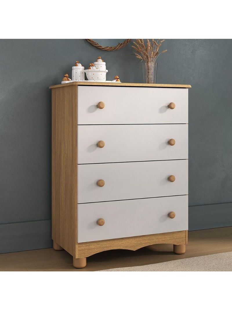 Cômoda Infantil 65cm Com 4 Gavetas Dengo Multimóveis Mp4409 Madeirado/branco Madeirado/branco