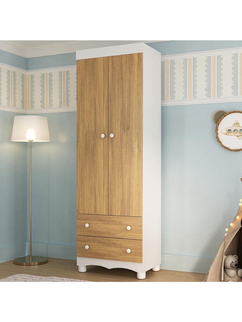 Guardaroupa Infantil 62cm 2 Portas E 2 Gavetas Dengo Multimóveis Mp4436 Brancomadeirado